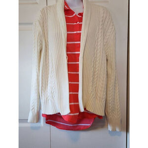 Chaps White Ribbed Fuzzy Sweater